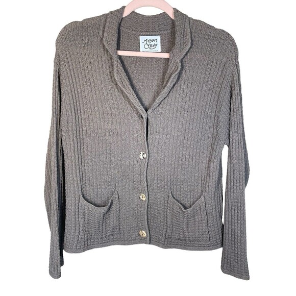 MARGARET O'LEARY Tan  knit button front cardigan sweater sz M Pockets Collar‎ - Picture 1 of 9